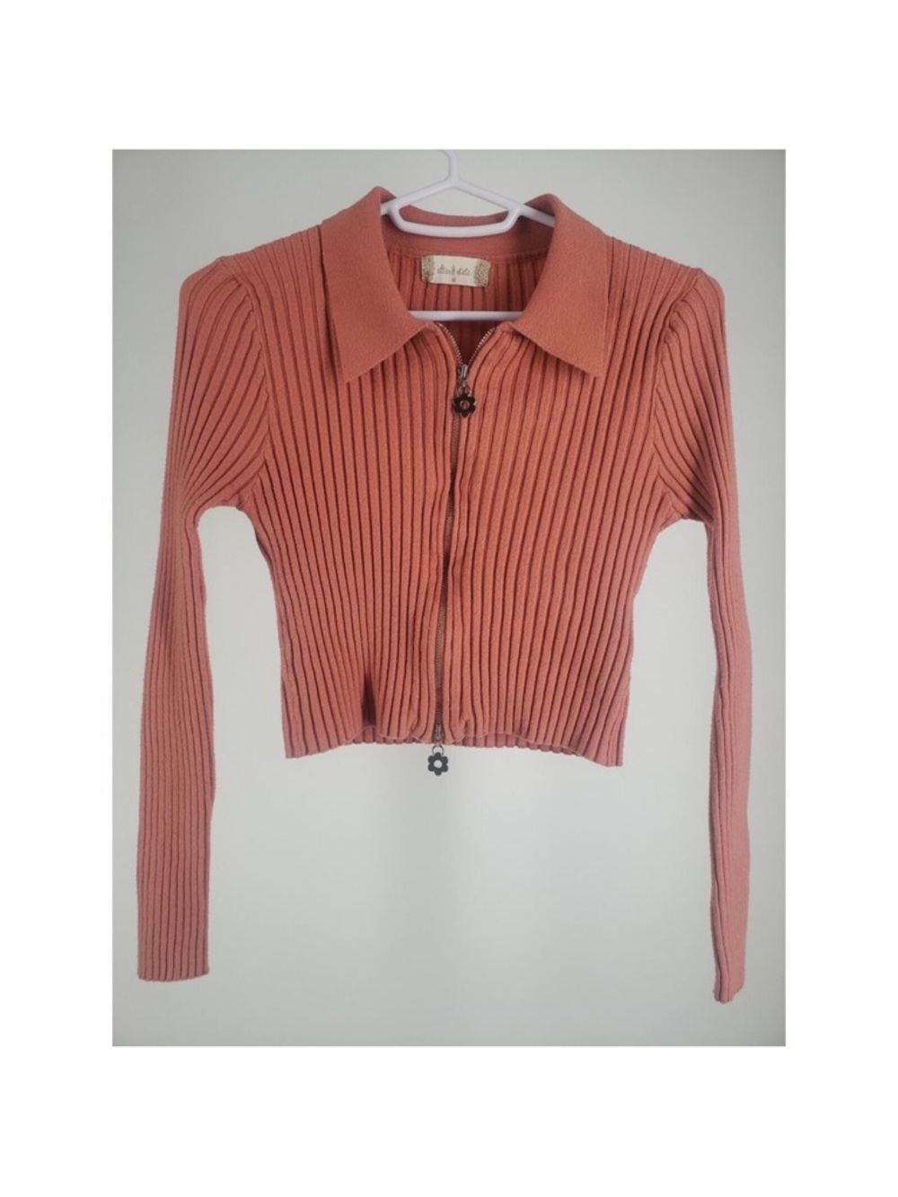 Altar'd State Rust Pink Ribbed Zip-Front Cropped Cardigan Medium - Picture 3 of 8
